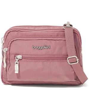 Baggallini Triple Zip Crossbody - Pink