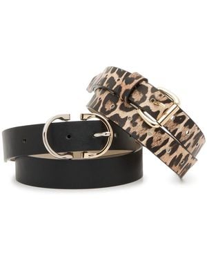 Steve Madden Leopard/ 2 For 1 Belt Set - Black