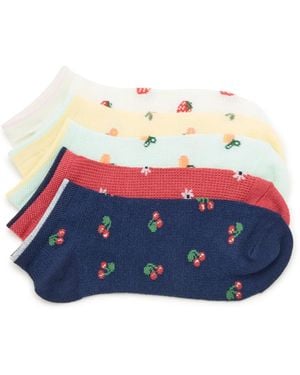 Kelly & Katie Novelty Waffle Cherry No Show Socks 5 Pack - Blue