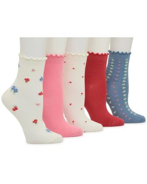 Kelly & Katie Floral Waffle Ankle Socks 5 Pack - Pink