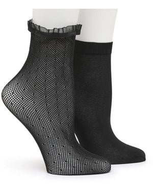 Steve Madden Dot Lace Ankle Socks 2 Pack - Black
