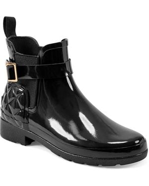 HUNTER Quilted Gloss Refined Slim Fit Chelsea Rain Boot - Black