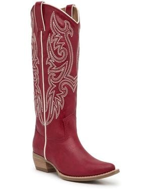 Frye & Co. Irlene Tall Deco Stitch Western Boot - Red