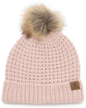 BEARPAW Waffle Chenille Pom Beanie - Pink