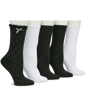 Steve Madden Plaid & Solid Crew Socks 5 Pack - Black