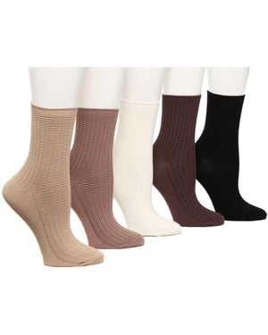 Crown Vintage Neutrals Waffle Crew Socks 5 Pack - Black