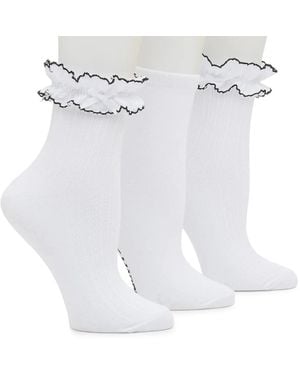 Steve Madden Lace Trim Ankle Socks 3 Pack - White
