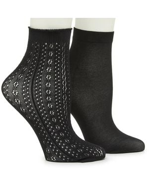 Steve Madden Pointelle Lace Ankle Socks 2 Pack - Black