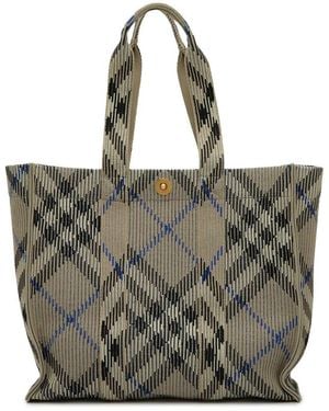 Burberry Medium Knit Check Tote - Black
