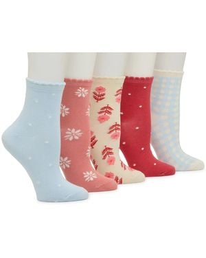 Kelly & Katie Gingham Scalloped Ankle Socks 5 Pack - Red