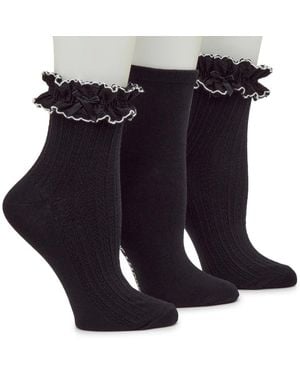 Steve Madden Lace Trim Ankle Socks 3 Pack - Black