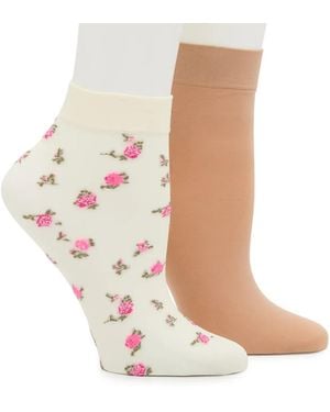 Steve Madden Ditsy Floral Sheer Ankle Socks 2 Pack - Black