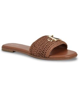 Calvin Klein Kamine Woven Logo Flat Slip-on Sandals - Brown