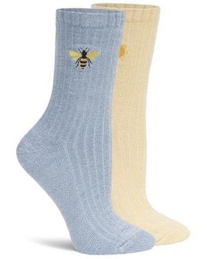 Lemon Embroidered Crew Socks 2 Pack - Blue