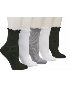 Crown Vintage Lettuce Edge Ankle Socks 5 Pack - Black