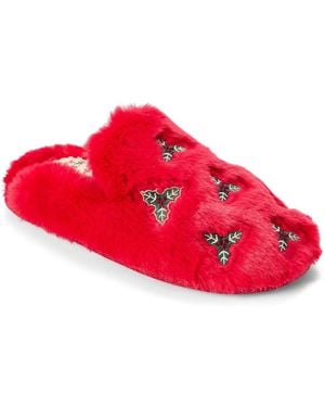 Dearfoams Holiday Fur Scuff Slipper - Red