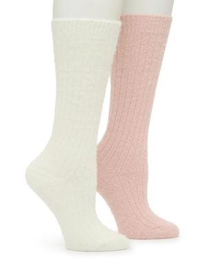 Steve Madden Fuzzy Slouch Crew Socks 2 Pack - Black