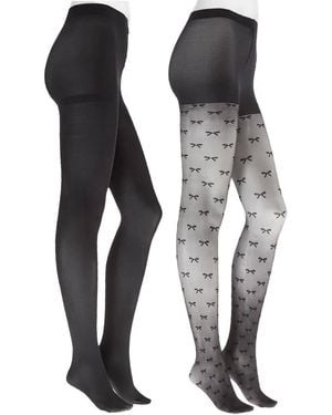 Steve Madden Bow Tights 2 Pack - Black