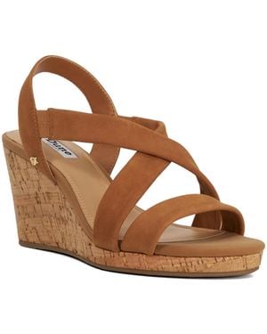 Dune Wf Kamies Wide Fit Cork Wedge Heel Shoes - Brown