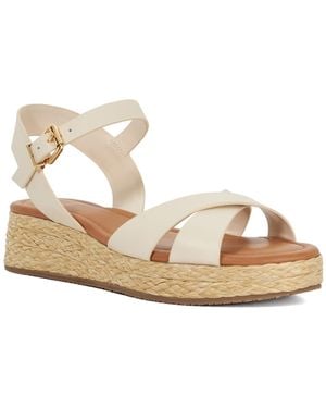 Dune Wf Littleton Wide Fit Leather Raffia Flatform Sandals - Natural
