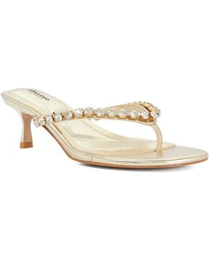 Dune Mimis Leather Jewel Strap Kitten Heel Thongs - Natural