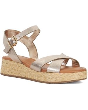 Dune Wf Littleton Wide Fit Leather Raffia Flatform Sandals - Metallic