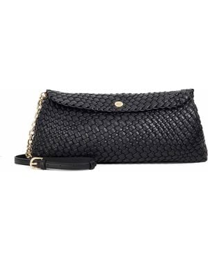 Dune Encourage Woven Clutch With Cross Body Strap - Black