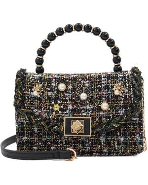 Dune Blooms Beaded Handle Embellished Cross Body Bag - Black