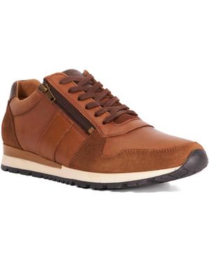Dune Thame Wf Wide Fit Zip Up Leather Trainers - Brown