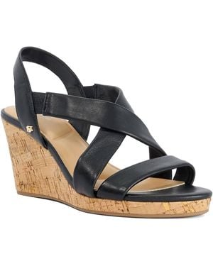 Dune Kamies Leather Cork Wedge Sandals - Blue