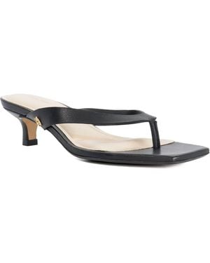 Dune Manic Square Toe Kitten Heel Flip Flop Thong Sandals - Black