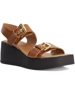 Dune Karola Wedge Double Buckle Sandals - Brown