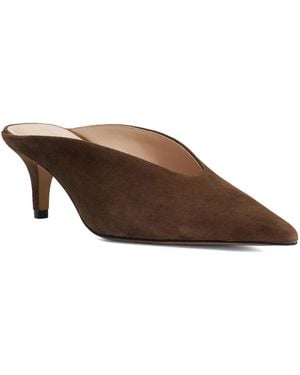 Dune Decisive Pointed Toe Kitten Heel Leather Mules - Brown