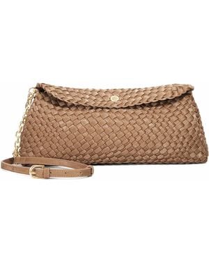 Dune Encourage Woven Clutch With Cross Body Strap - Brown