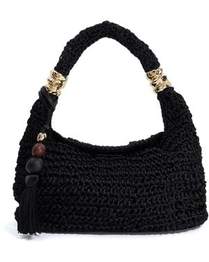 Dune Determine Woven Beaded Accent Shoulder Bag - Black