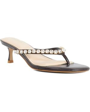Dune Mimis Leather Jewel Strap Kitten Heel Thongs - Metallic