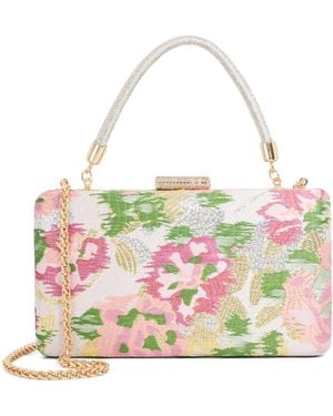 Dune Beaut Floral Brocade Bag With Diamante Handle - Pink