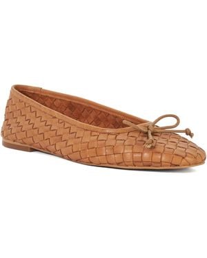 Dune Heat Woven Leather Bow Detail Ballet Court Shoes - Brown