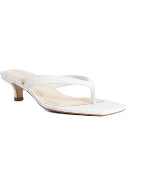 Dune Manic Square Toe Kitten Heel Flip Flop Thong Sandals - White
