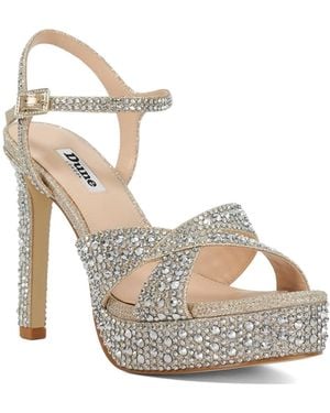 Dune Mayve Embellished Platform High-Heel Open Sandals - Metallic