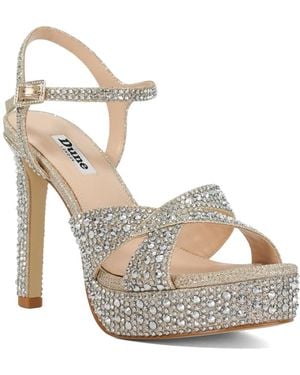 Dune Mayve Embellished Platform High-Heel Open Sandals - Metallic