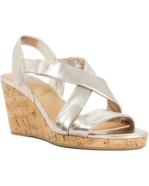 Dune Wf Kamies Wide Fit Cork Wedge Heel Shoes - Metallic