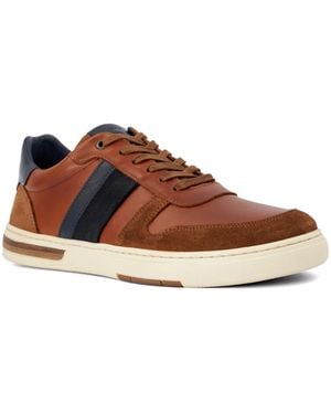 Dune Terence Leather-Trim Low-Top Trainers - Brown