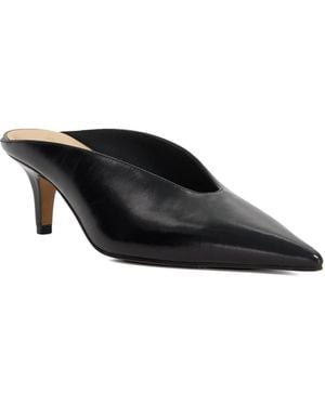 Dune Decisive Pointed Toe Kitten Heel Leather Mules - Black