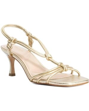 Dune Matti Leather Strappy Square Toe Heel Sandals - Metallic
