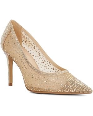 Dune Brightest Mesh Diamante Court Shoes - Natural