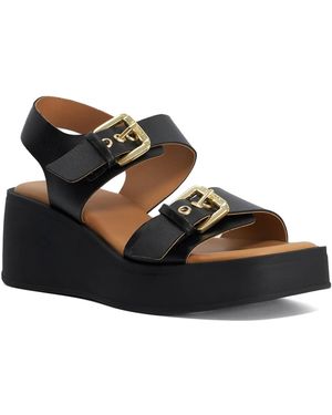 Dune Karola Wedge Double Buckle Sandals - Black