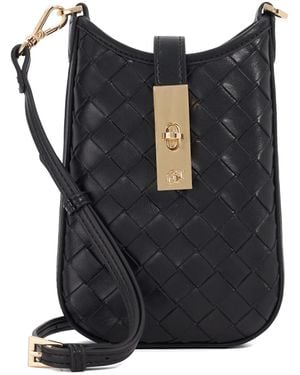 Dune Seeking Woven Leather Turn Lock Phone Pouch - Black