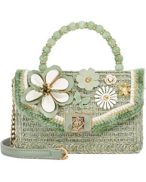 Dune Blooms Beaded Handle Embellished Cross Body Bag - Green