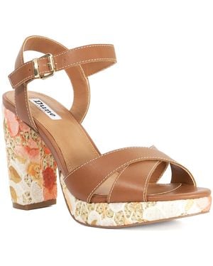 Dune Monique Leather Floral Pattern Platform Heels - Metallic